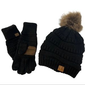 CC brand beanie and gloves